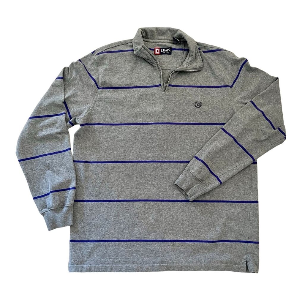 Vintage Chaps Mens Size XL Stripe Pullover Cotton Sweatshirt Sweater Gray Purple
